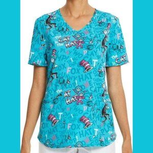 Dr. Seuss Blue Cat in the Hat Scrub Top medical pediatric